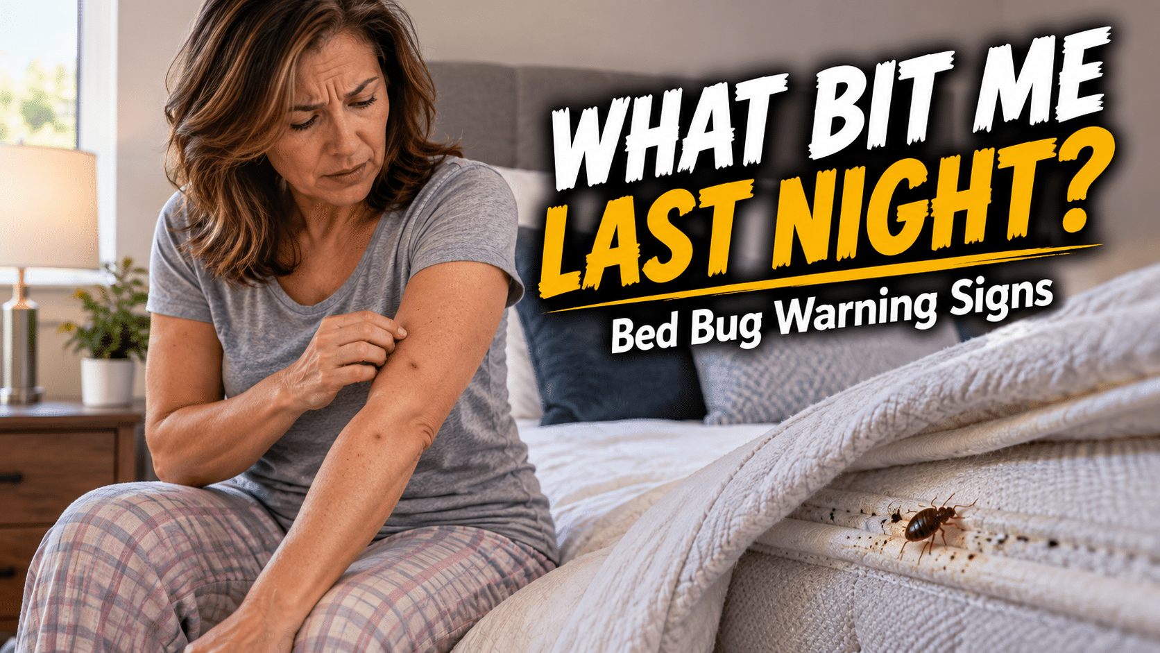 Sacramento homeowner checking unexplained bites while looking for bed bug warning signs around a mattress